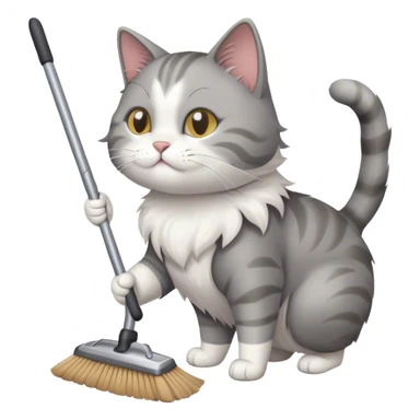 Cat sweeping the kitchen floor  sticker