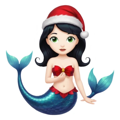 black haired mermaid with christmass hat sticker