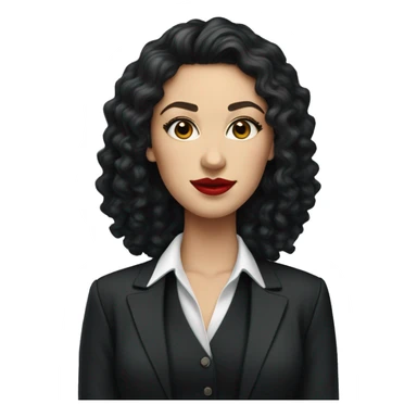 corporate white woman, red lipstick, long black curly hair, black shirt, black blazer  sticker