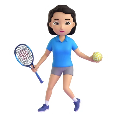light brown skinned tennis coach, short straight black hair with widow's peak, oval face, small eyes, smiling, holding blue Yonex racket, wearing navy blue dry fit shirt sticker
