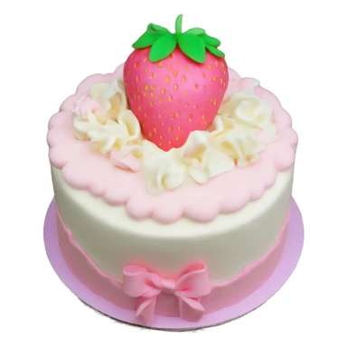Light Pink strawberries and cream birthday cake with in bow sticker