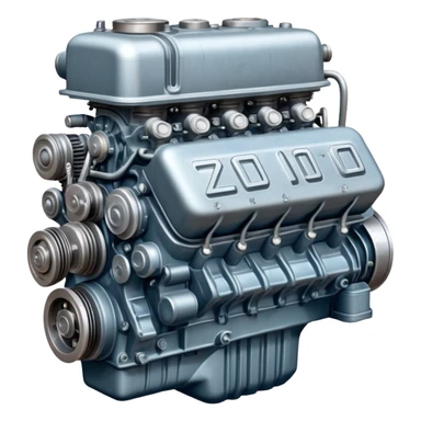Detailed ZIL-130 V8 truck engine, Soviet automotive design, mechanical parts visible sticker