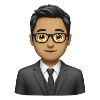 a boy with specs in business suit black hairs with lite beard sticker