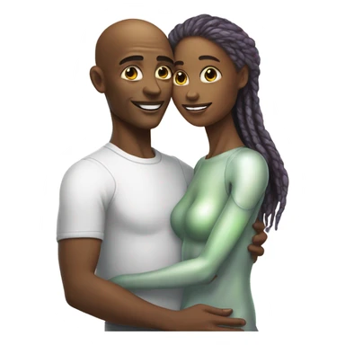 alien woman hugs white man sticker