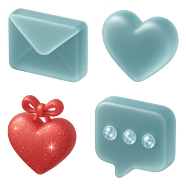 Add extra glitter accents to the tiny red heart with a bow, pastel red enamel, sparkling gems, soft glowing effect in matte glass style. sticker