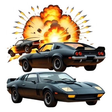 Photorealistic Icon for Action Movies: Dynamic collage of iconic action movie scenes featuring explosions, fast cars, combat, and weapons. Include silhouettes of famous action heroes, dramatic lighting, and a sense of high-octane energy. Transparent background. sticker