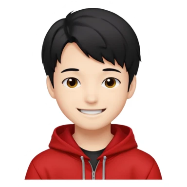 Felix from Stray Kids with black hair, wearing a red hoodie sticker