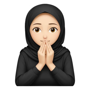  Hijabi girl sitting and hiding her face from her hands made into half open fists and completely covered her face.Her face is completely covered from his hands made in half open fists sticker