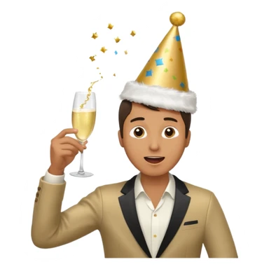 An energetic man throws his head back, drinking champagne loudly as the New Year begins. sticker