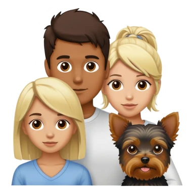 tan skin dark brown hair boy, with blonde girl and yorkie sticker