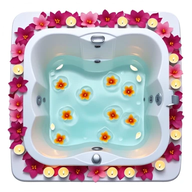 A nice square-shaped romantic Jacuzzi tub with warm water, with flower petals and scented candles, romantic lush warm colors sticker
