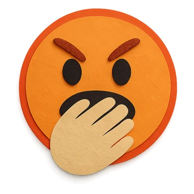 angry face with hand over mouth, layered paper effect, paper craft style sticker