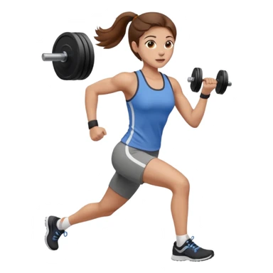 one women running and lifting weights. brown hair, light skin, hazel eyes. sticker