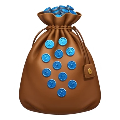 brown money bag of blue coins sticker