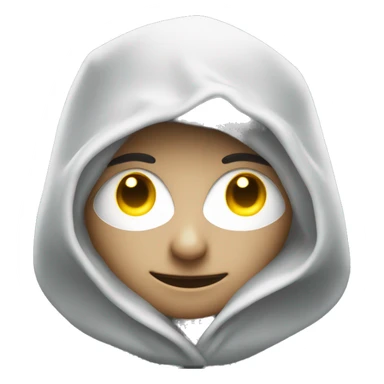 white glowing eyes in a hood wit no pupils with darkness surrounding everything and a white glow around it sticker