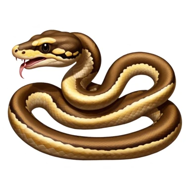 A close-up 3/4 view of the Ball Python with the front half raised slightly in an S-shape and its tongue flicking out. The head is angled curiously toward the viewer, showing both personality and motion. sticker