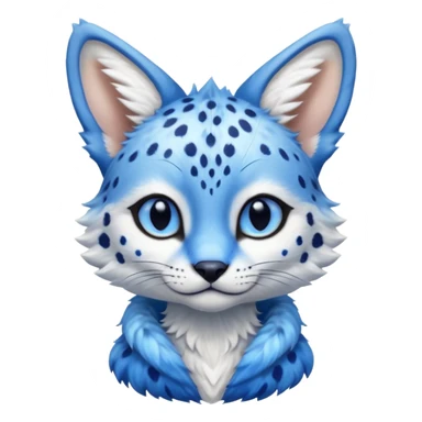 Cute, realistic, furry, big-eyed Cobalt-blue, sapphire-blue-spotted, white-pointed, exotic Serval-sergal-Trico-fusion-animal-hybrid, with a gradient sky-blue fur coat sticker