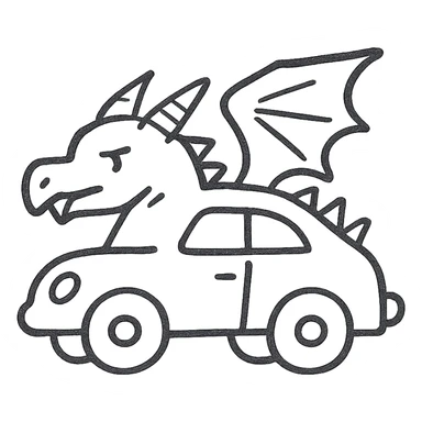 hand-drawn outlined icon of a car inspired by a dragon sticker