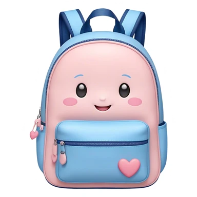 Cute Kawaii Backpack, round and chubby, soft pastel pink and blue, tiny heart-shaped zippers, blushing cheeks, a tiny smiling face, a happy school-time companion! sticker