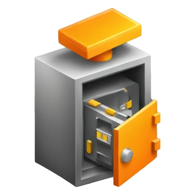 3d  isometric small safe in orange or yellow sticker