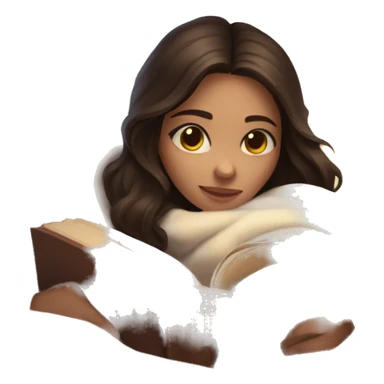 beautiful brunette girl hugging a book under a blanket sticker