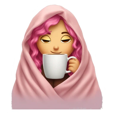 girl inside a blanket sipping coffee eyes closed pink hair sticker