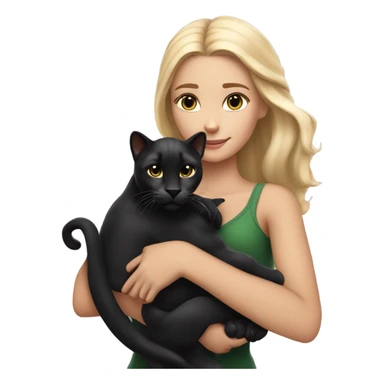 beautiful blonde girl holding a Black panther cat cof bengal origin in her arms sticker