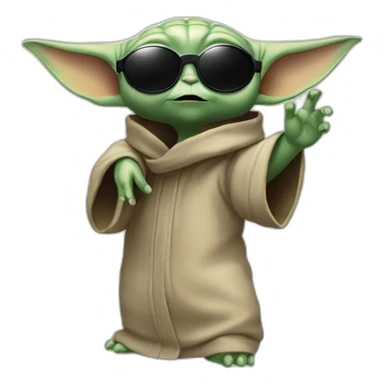 baby yoda with sunglasses raving hand in air sticker