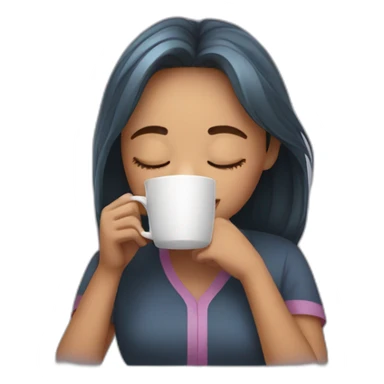 a sleepy girl drinking coffee sticker