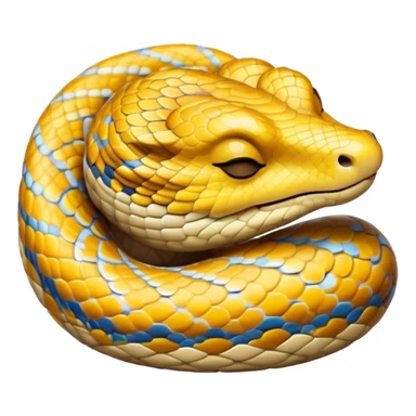 Meme-Worthy cute Sleeping Python Portrait Emoji, Head and coiled body resting peacefully with a contented smile, showcasing intricately patterned scales and eyes gently closed in serene slumber, Simplified yet comically adorable features, highly detailed, glowing with a soft, drowsy glow, high shine, relaxed and utterly lovable, stylized with an air of playful laziness, bright and heartwarming, soft glowing outline, capturing the essence of a sleeping serpent that feels destined to become the next viral icon of adorable rest! sticker