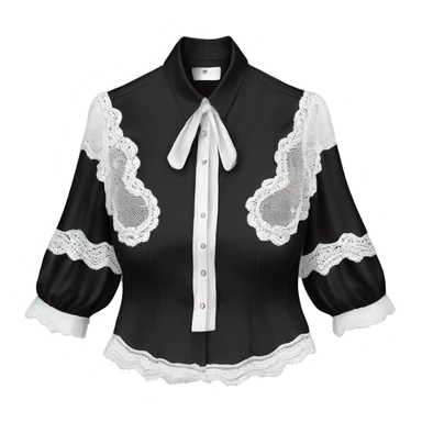 Realistic isolated black cap sleeve silk button up blouse with white lace. sticker