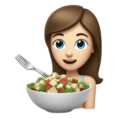 White girl Brown hair blue eyes freackles eating Tofu salad with fork sticker