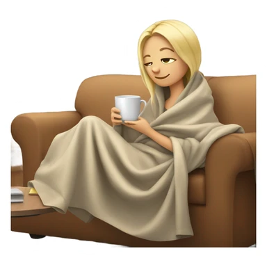 Blond girl drinking coffee in a blanket on the sofa  sticker