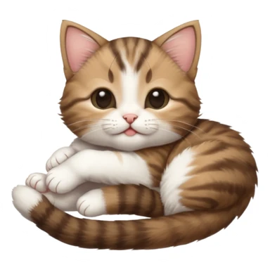 dark brown tabby and white kitten in funny positions upside down with eyes closed sticker