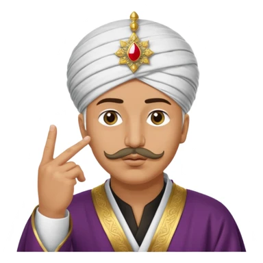 A turkish Sultan putting a finger in front of his mouth while his eyes are pure white sticker