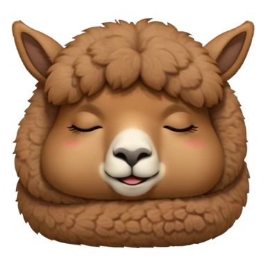 Meme-Worthy Cute Sleeping Brown Alpaca Portrait Emoji, Head resting peacefully with a contented smile, showcasing a delightfully sturdy build and a luxuriously soft brown fleece, eyes shut in a serene nap, Simplified yet hilariously adorable features, highly detailed, glowing with a soft, drowsy light, high shine, relaxed and utterly lovable, stylized with an air of playful laziness, bright and heartwarming, soft glowing outline, capturing the essence of a comically sleepy alpaca, so meme-worthy it feels like it could instantly become the next viral sensation of adorable slumber! sticker
