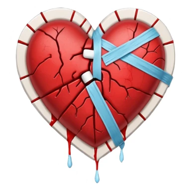 Un corazón roto con grietas  sangrando y expulsando sangre rodeado de vendas y tiritas que se despegan sin hacer efecto SIN CARA sticker