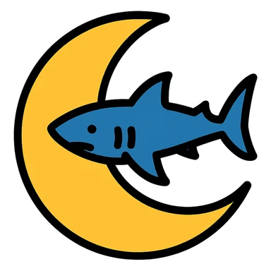 moon with a shark icon in lineal color with black outlines sticker