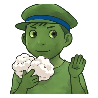 Japanese boy holding cotton with a hat sticker