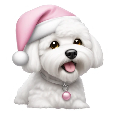 bichon frise with a light pink santa hat sticker