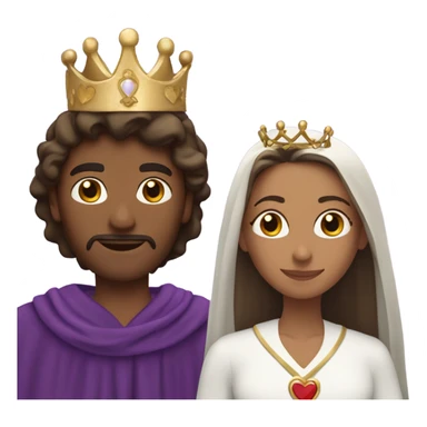 Caucasian long  brunette woman wearing formal royal purple robes and a crown whose face shows hearts to the man she adores  sticker