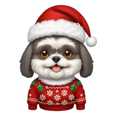 dark grey shih tzu christmas sweater and hat sticker