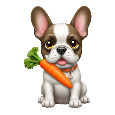 A frenchie dog with a carrot toy  sticker