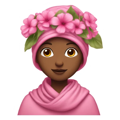 girl with a scarf on her head and a bouquet of pink flowers sticker