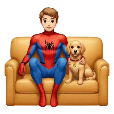 Spider-Man sitting on the couch with his Golden Retriever next to him sticker