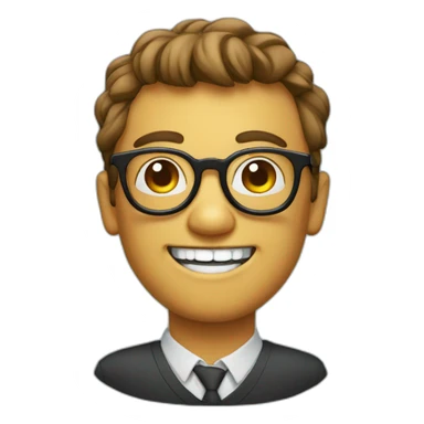 Geek in round glasses with big 2 teeth sticker