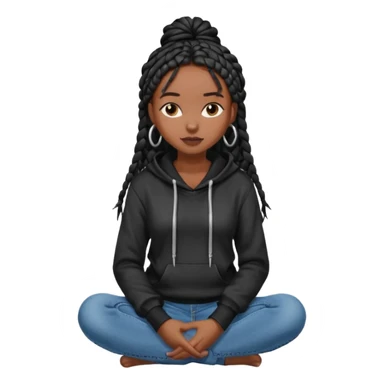 African American dark skin girl with long black box braids wearing plain black hoodie with denim skinny jeans with arms folded across chest sticker