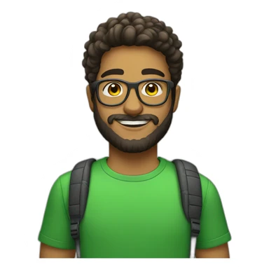 young brazilian man with beard and glasses and t-shirt like a tech bro sticker