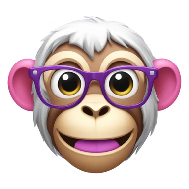 Pink monkey wearing glasses with purple teeth laughing and tears coming out of eyes sticker