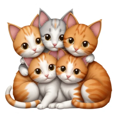 3 kittens cuddling together all different colours, the first one is grey and white, the second is ginger and white and the third is brown tabby and white sticker